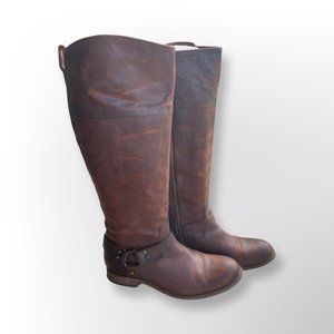 Frye Phillip Harness Tall Gray Leather Riding Boot 9.5 B